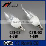 High quality indoor 4w led candle bulb C37 led candle lamp E14