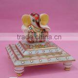Ganesha Marble Handicraft Handmade Art Painting Gift Home Decor India God Statue Gold Leaf Work thumbnail-2