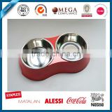 Hot sale stainless steel melamine pet double dish, animal food& water bowl, stainless steel serving dish