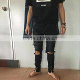 Europe Grey Black Ripped Denim Pants Slim Jeans With Zip Down thumbnail-2