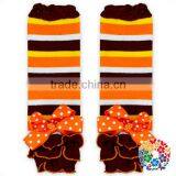 Brown Yellow Orange White Stripe Leg Warmers Baby Girl Leg Warmers Socks With Bows thumbnail-1