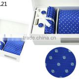 WL-21 Men's 100% polyester cufflink hanky tie set with gift box