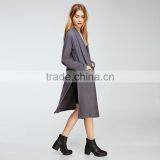 HAODUOYI Women High Split Side Long Trench Collarless Coats thumbnail-5