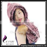CX-C-242B Women Fashion Fur Hooded Scarf Winter Fur Hats And Scarves thumbnail-2