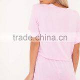 Custom Design Women Flame Print Baby Pink PJ Set Cotton Short Pajamas Summer Nightwear thumbnail-2