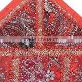 Elegant Red Decorative Living Room Square India Inspired Floor Pillow Cover thumbnail-5