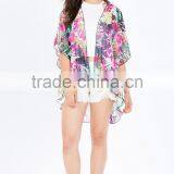 Open Front Lush Botanical Prints Kimono Women With Extended Back Hem thumbnail-3