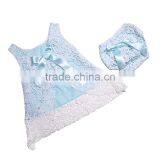 2016 Fashion Wholesale Clothes Baby Girls Lace Trimmings Boutique Outfits Sleeveless Bow Cotton Romper Sets thumbnail-4