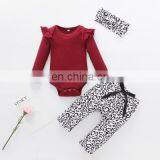 2020 Girls European and American Multicolor Creeper Long Sleeve Romper Rose Floral Pants With Headdress Three Piece Set thumbnail-2