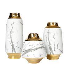 White Marbling Ripple Electroplate Gold Modern Ceramic Flower Vase Decoration Art For Showroom thumbnail-5