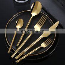 Kitchen Spoon Fork Wedding Bamboo Handle Stainless Steel Silverware Cutlery Set Gold Flatware thumbnail-5