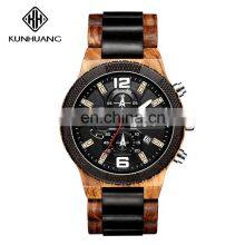 KUNHUANG 1019 roman number date day wood with metal bilaterally press buckle men watch luxury quartz