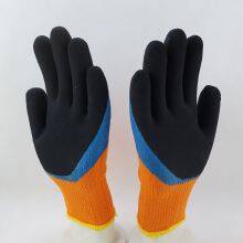Thicked Polyester Knitted Blue and Black Foamed Latex Palm and Fingers Double Coated Safety Work Gloves thumbnail-4
