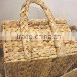 Set of 3 Water Hyacinth Baskets With Thick Handle and Seagrass Rim thumbnail-3