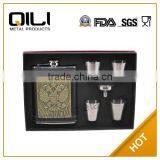 8oz Leather Wrapped Stainless Steel Hip Flask With Cups