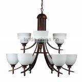 2 Tier 9 Light Chandelier(Lampara de Techo) in Oil Rubbed Bronze Finish With Nine Modern White Glass Shades thumbnail-1