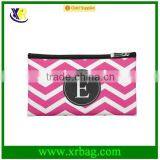 Black and White Striped Pattern Hot Pink Monogrammed Cosmetic Bag thumbnail-1