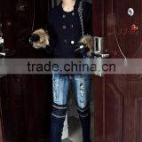 Hand Made Sheepskin Leather Gloves With Raccoon Fur Korea Style With Crystal Dimond thumbnail-5