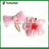 Cute handmade pink flower & bow tie BB clip set for little girl's hair