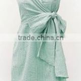 [FFD0030] Ladies woman seer sucker strapless waist tie prom dress