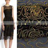 Black Gold 100% Silk Organza Embroidered Tulle Fabric thumbnail-1