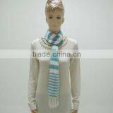 TYSAF040 White Blue Big and Small Stripe Knit Scarf for Girl