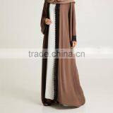 Dubai Wholesale Clothing 2017 Tassle Belt Lace Detailing Pop up Buttons Mocha Nida Open Dubai Abaya thumbnail-3