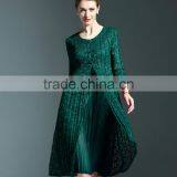 Chinoiserie Ladies Pleat Fake Two Pieces Lace Spliced Dress thumbnail-6