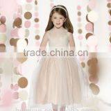 2 Colors Round Neck Satin Sequins Beaded Long Kids Dresses thumbnail-1