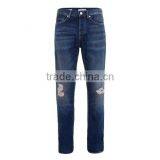 Dark Blue Skinny Knee Ripped Jeans Men Wholesale thumbnail-4