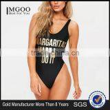 2017 MGOO Low Back Sexy Gold Print Swimsuit Black With Stretchy Fabric One Piece Swimwear High Cut Foil Print Logo thumbnail-1
