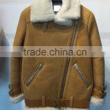 2016 New Fashion Women Winter Sheepskin + Sheep Fur Genuine Leather Jackets Lady Motorcycle Red Black Coat Outerwear Hot Sale thumbnail-4