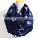 Navy Owl Infinity Scarf Chunky White Owl Scarf Gray and White Owl Print Infinity Scarf Loop Scarf thumbnail-5