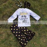 Baby Clothes Boutique Outfits Fall/winter Black Gold Dot Glitter Clothing Pant Long Sleeves Sets With Matching Headband Set thumbnail-1
