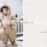 Super Quality Baby Jumpsuits Down Jacket/ Kids Winter Warm Out Wear With Hoods Fur Poms Pom