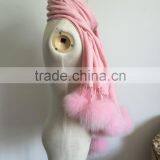 Baby Pink Cardigan Wholesale Pom Pom Tassel Fur Poncho Fur Cape 180cm*70cm thumbnail-3