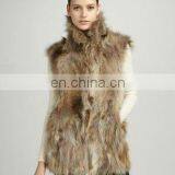 2015 Women Fashion Long Raccoon Dog Fur Vest, Natural thumbnail-1