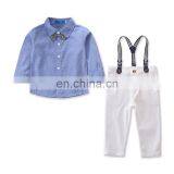 Baby Boy Gentry Outfit Kids Stripe Shirt + White Suspender Pants 2PCS Set for 2-7T thumbnail-2