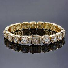 Iced Clustered Tennis Bracelet in Yellow/White Gold(10mm) With Spring Clasp Hip Hop Fashion Jewelry thumbnail-2