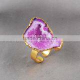 Fashion Vintage Antique Ajustable Golden Plated Druzy Geode Agate Statement Wide Ring thumbnail-4
