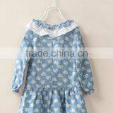 High Quality Long Sleeve Spring Dress Girls Printed Denim Dresses With Lace thumbnail-2