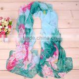 2016 Spring New Design Peony Print Long Style Chiffon Scarf for Woman thumbnail-1