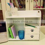 DIY Wooden Desktop Cosmetic Storage Box Office Table Stuff Organizer With 2 Drawers thumbnail-1