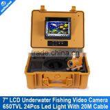 CCTV 1/3 SONY CCD 650TVL Underwater Fishing Camera For Fish Finder 7" TFT LCD Monitor 20M Cable 24pcs White LED with Two Stick