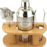 3Pieces Bar Set With Stainless Seetl Cocktail,ice Tongs,and Strainer,wood Base thumbnail-1