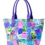 2015 Full Color Canvas Tote Bag Leather Handle thumbnail-2