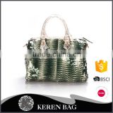 China supplier 10 years experience shinning embroidery ladies shopping bag pu bag for small qty