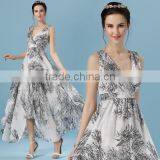 2016 Summer Chiffon Ink Printed Maxi Floor Dress Beach Dress (LCHDS33) thumbnail-1