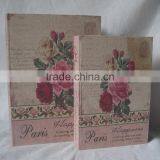 Antique Wooden Book Box With Linen Printing Covered thumbnail-2