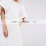 Women's WHITE Textured A-Line Dress With Frill Sleeve thumbnail-3